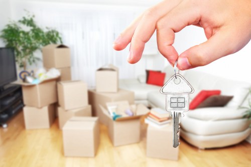 Packed boxes and furniture ready for a local move in Marylebone